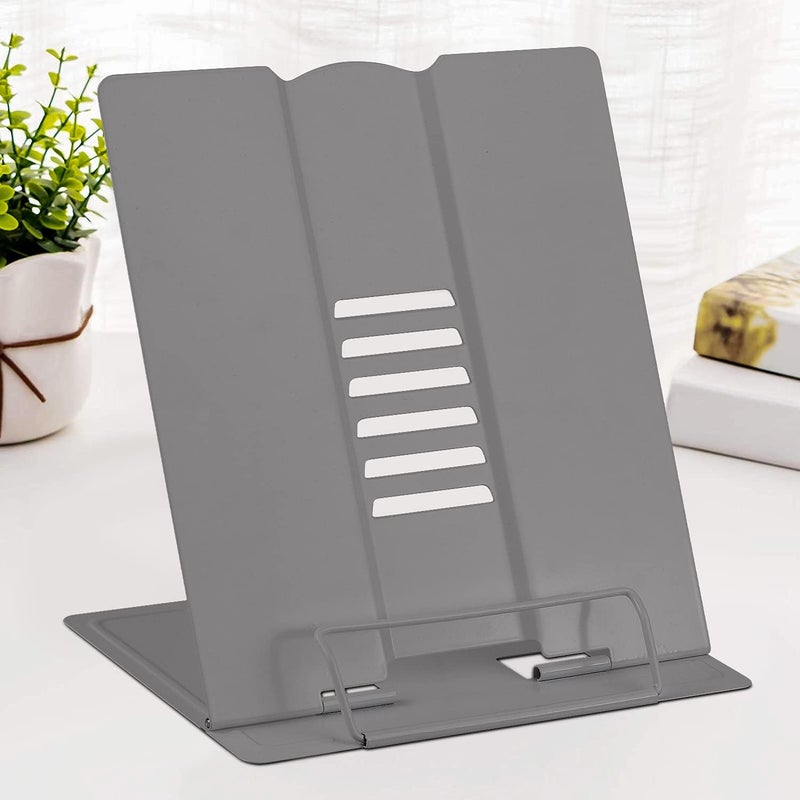 MSDADA Large Book Stand for Desk Reading Hands Free, Book Holder Adjustable Document Cookbooks Holder for Textbooks Tablet Music Books Recipe (Grey) - Image 1